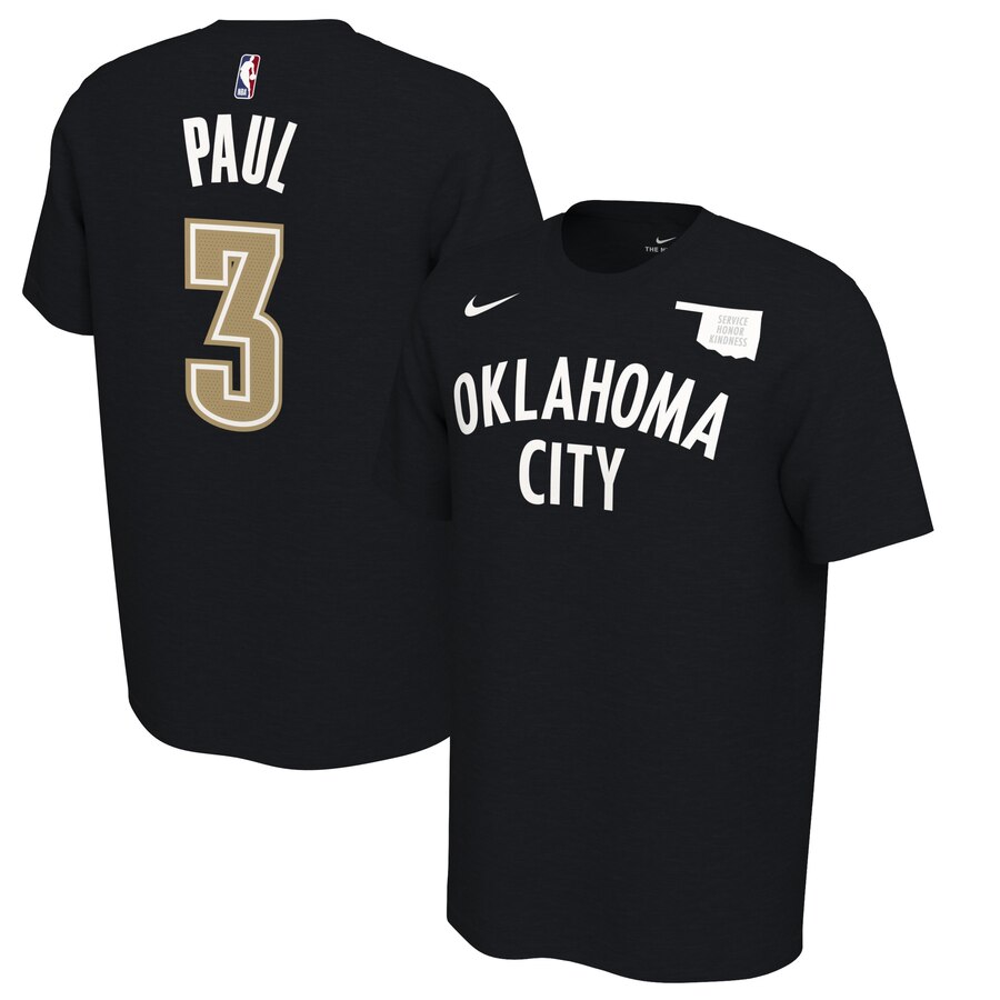 Men 2020 NBA Nike Chris Paul Oklahoma City Thunder Black 201920 Earned Edition Name Number TShirt